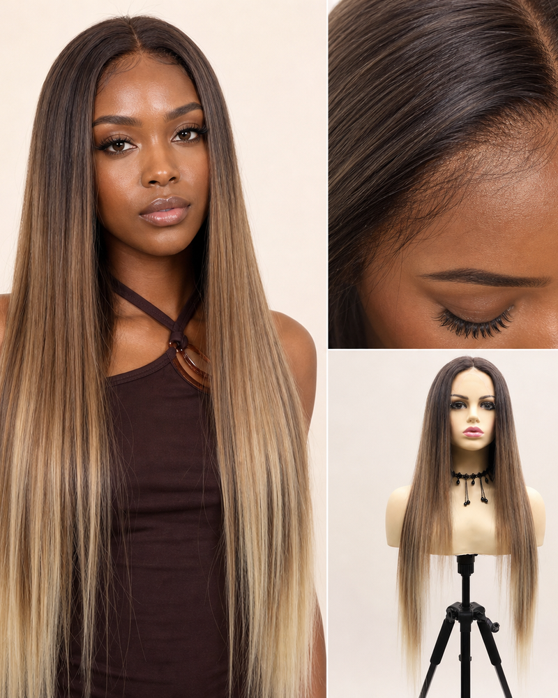 Brown Blonde Ombre Straight Wig: Two-Tone Color Made Easy