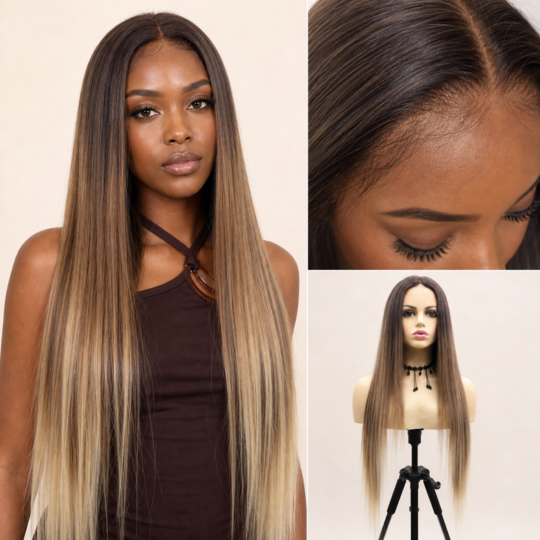 Brown Blonde Ombre Straight Wig: Two-Tone Color Made Easy
