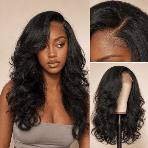 24" 13x4 Lace Front Yaki Detroit Layers Wig - Glueless Free Part | Zivahair Heat-Resistant Synthetic Fiber - Natural Black