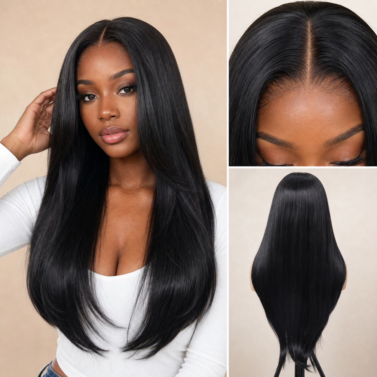 zivahair Heat-Friendly Synthetic 24 Inch Straight 13x4 Frontal Lace Wig Glueless Middle Part Ready to Wear - Natural Black