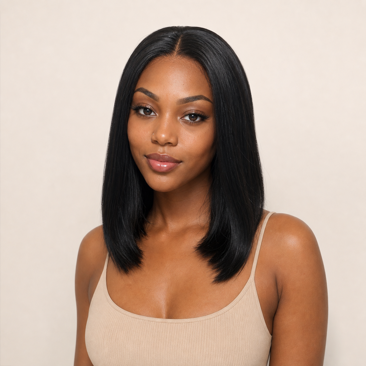 zivahair Heat-Friendly Synthetic 14 Inch Straight Bob 13x4 Frontal Lace Wig Glueless Middle Part Ready to Wear - Natural Black