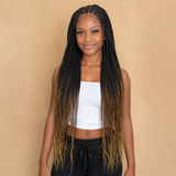 zivahair Heat-Friendly Synthetic 24 Inch Ombre Brown Box Braids 13x4 Frontal Lace Wig Glueless Natural Hairline Ready to Wear - Black Brown
