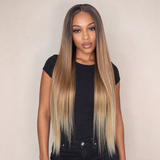 zivahair Heat-Friendly Synthetic 24 Inch Ombre Brown Blonde Straight 13x4 Frontal Lace Wig Glueless Middle Part Ready to Wear - Brown Blonde