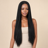 zivahair Heat-Friendly Synthetic Long Box Braids 13x4 Frontal Lace Wig Glueless Natural Hairline Ready to Wear - Natural Black