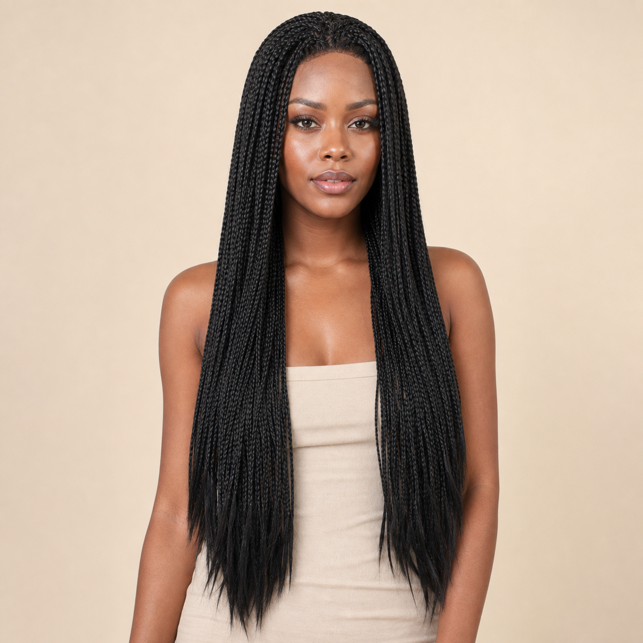 zivahair Heat-Friendly Synthetic Long Box Braids 13x4 Frontal Lace Wig Glueless Natural Hairline Ready to Wear - Natural Black