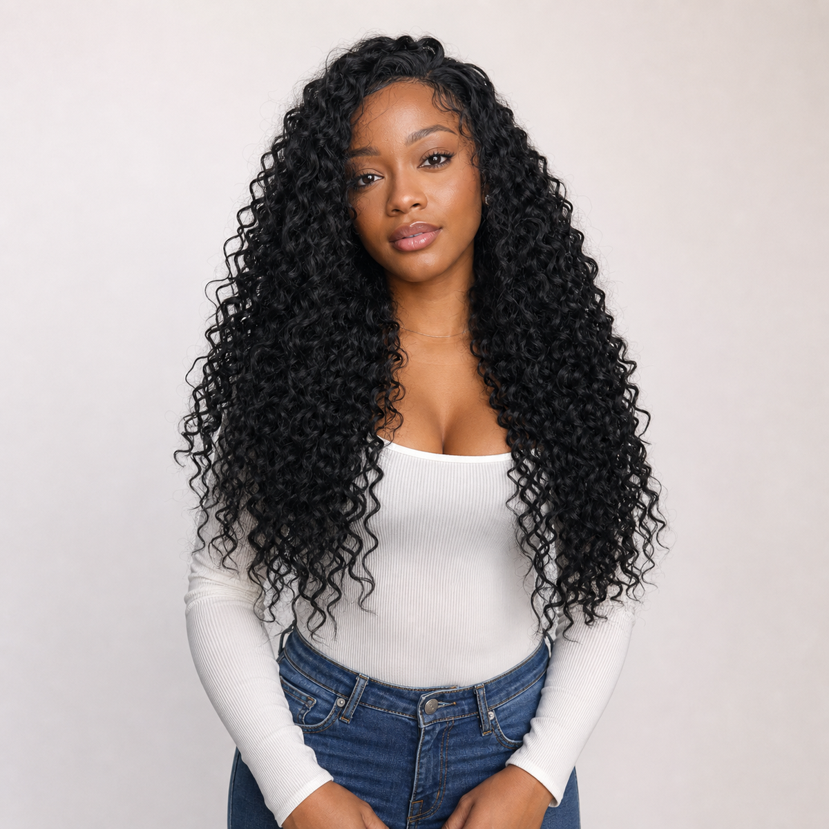 zivahair Heat-Friendly Synthetic 24 Inch Deep Curly 13x4 Frontal Lace Wig Glueless Natural Hairline Ready to Wear - Natural Black