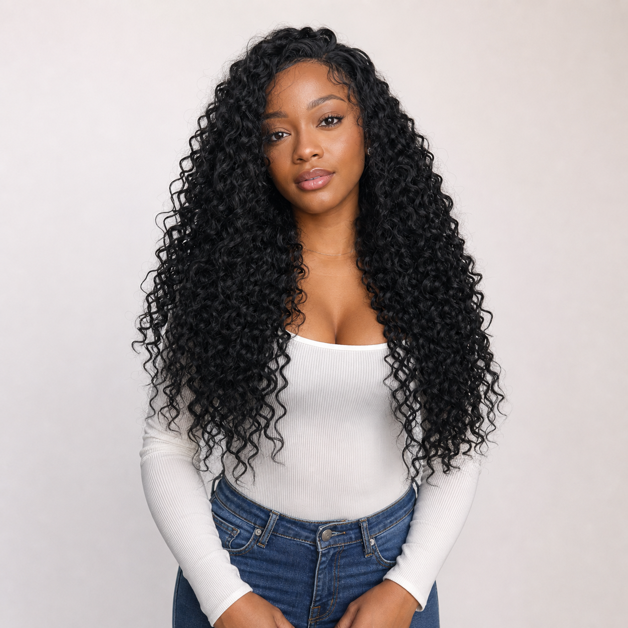 zivahair Heat-Friendly Synthetic 24 Inch Deep Curly 13x4 Frontal Lace Wig Glueless Natural Hairline Ready to Wear - Natural Black