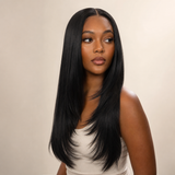 zivahair Heat-Friendly Synthetic 24 Inch Straight 13x4 Frontal Lace Wig Glueless Middle Part Ready to Wear - Natural Black