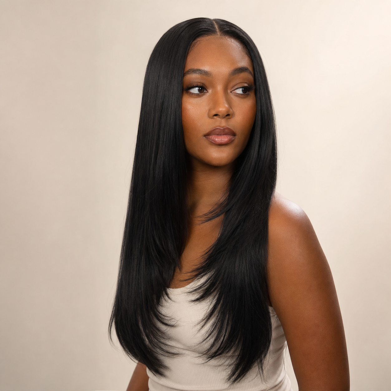 zivahair Heat-Friendly Synthetic 24 Inch Straight 13x4 Frontal Lace Wig Glueless Middle Part Ready to Wear - Natural Black
