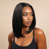zivahair Heat-Friendly Synthetic 14 Inch Straight Bob 13x4 Frontal Lace Wig Glueless Middle Part Ready to Wear - Natural Black