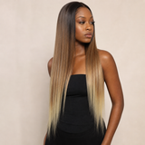 zivahair Heat-Friendly Synthetic 24 Inch Ombre Brown Blonde Straight 13x4 Frontal Lace Wig Glueless Middle Part Ready to Wear - Brown Blonde
