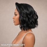 zivahair Heat-Friendly Synthetic 14 Inch Natural Wave Bob 13x4 Frontal Lace Wig Glueless Sculpted Front Lift Ready to Wear - Natural Black