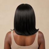 zivahair Heat-Friendly Synthetic 14 Inch Straight Bob 13x4 Frontal Lace Wig Glueless Middle Part Ready to Wear - Natural Black