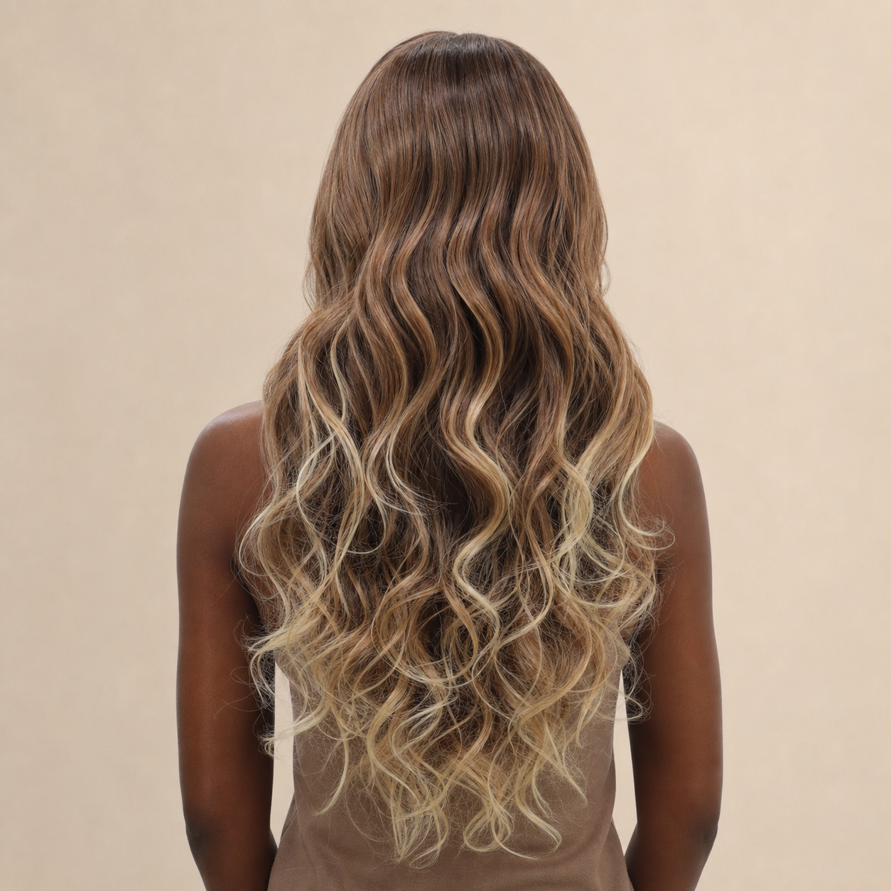 zivahair Heat-Friendly Synthetic 24 Inch Ombre Brown Blonde Body Wave 13x4 Frontal Lace Wig Glueless Middle Part Ready to Wear - Brown Blonde