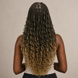 zivahair Heat-Friendly Synthetic 24 Inch Full Lace Boho Box Braids Wig Glueless Natural Hairline Ready to Wear - Ombre Brown