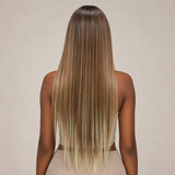 zivahair Heat-Friendly Synthetic 24 Inch Ombre Brown Blonde Straight 13x4 Frontal Lace Wig Glueless Middle Part Ready to Wear - Brown Blonde