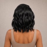 zivahair Heat-Friendly Synthetic 14 Inch Natural Wave Bob 13x4 Frontal Lace Wig Glueless Sculpted Front Lift Ready to Wear - Natural Black