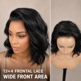 zivahair Heat-Friendly Synthetic 14 Inch Natural Wave Bob 13x4 Frontal Lace Wig Glueless Sculpted Front Lift Ready to Wear - Natural Black