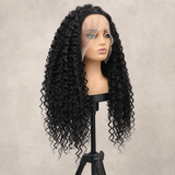 zivahair Heat-Friendly Synthetic 24 Inch Deep Curly 13x4 Frontal Lace Wig Glueless Natural Hairline Ready to Wear - Natural Black