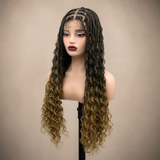 zivahair Heat-Friendly Synthetic 24 Inch Full Lace Boho Box Braids Wig Glueless Natural Hairline Ready to Wear - Ombre Brown