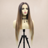 zivahair Heat-Friendly Synthetic 24 Inch Ombre Brown Blonde Straight 13x4 Frontal Lace Wig Glueless Middle Part Ready to Wear - Brown Blonde