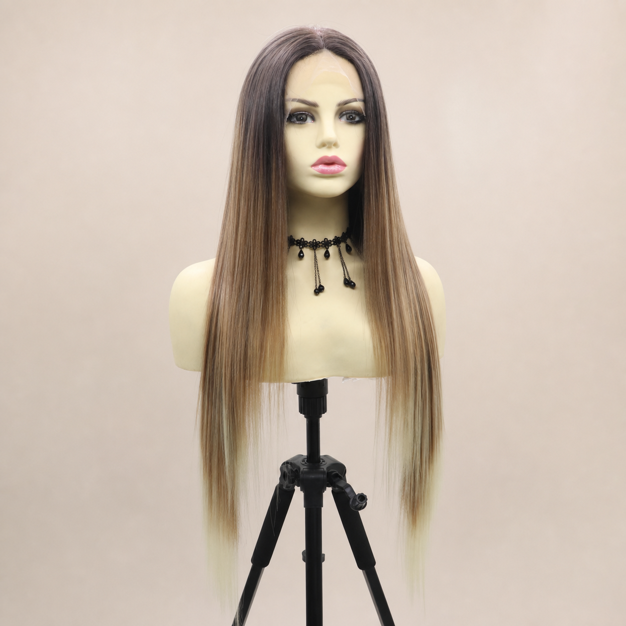zivahair Heat-Friendly Synthetic 24 Inch Ombre Brown Blonde Straight 13x4 Frontal Lace Wig Glueless Middle Part Ready to Wear - Brown Blonde