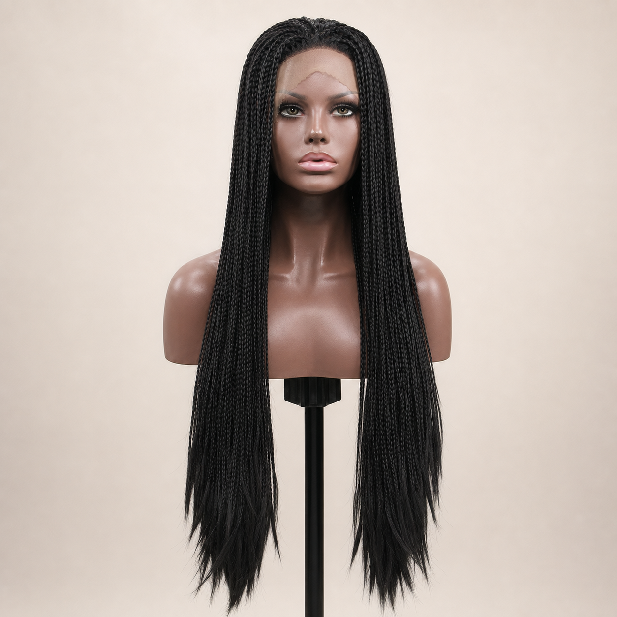 zivahair Heat-Friendly Synthetic Long Box Braids 13x4 Frontal Lace Wig Glueless Natural Hairline Ready to Wear - Natural Black