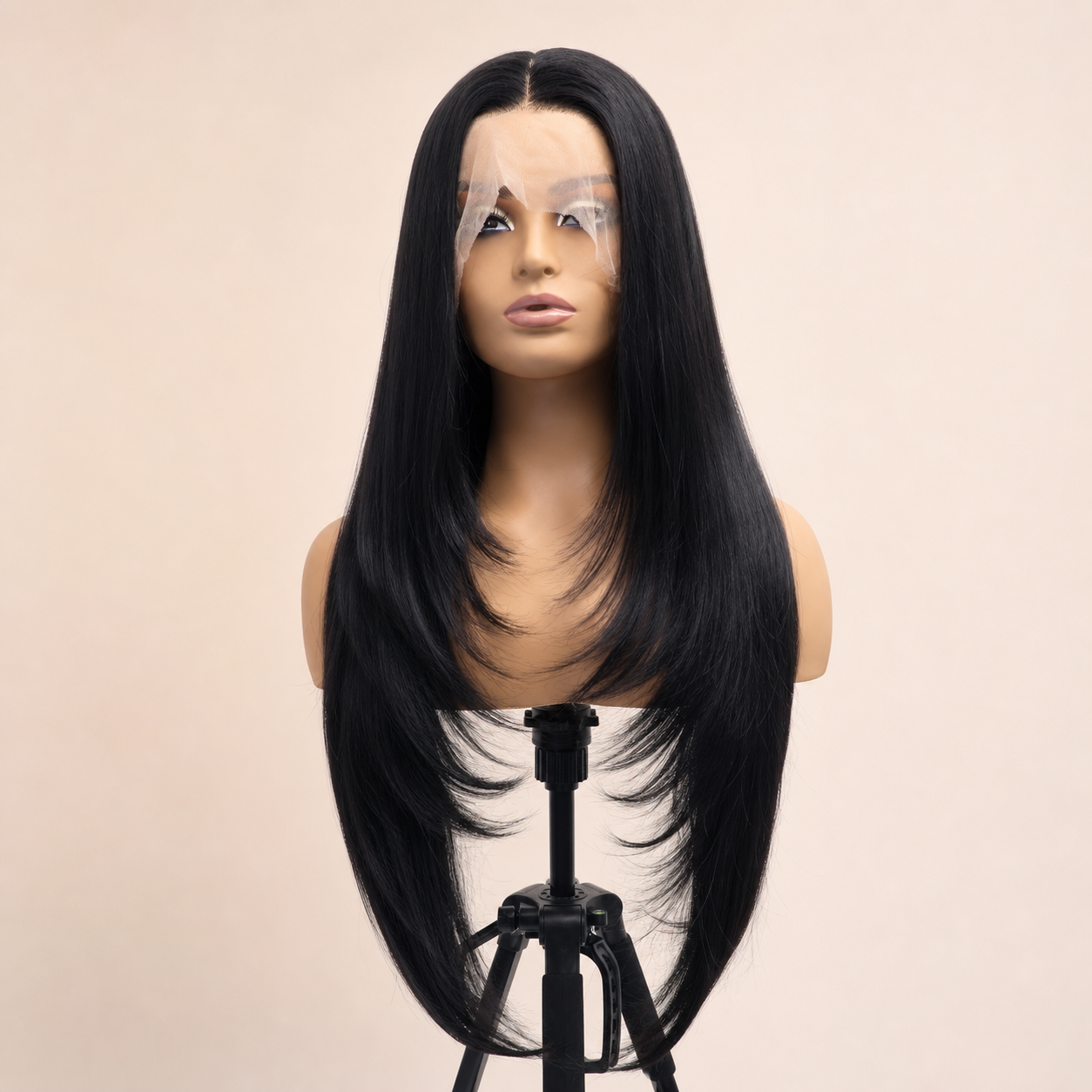 zivahair Heat-Friendly Synthetic 24 Inch Straight 13x4 Frontal Lace Wig Glueless Middle Part Ready to Wear - Natural Black