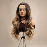 zivahair Heat-Friendly Synthetic 24 Inch Ombre Brown Blonde Body Wave 13x4 Frontal Lace Wig Glueless Middle Part Ready to Wear - Brown Blonde