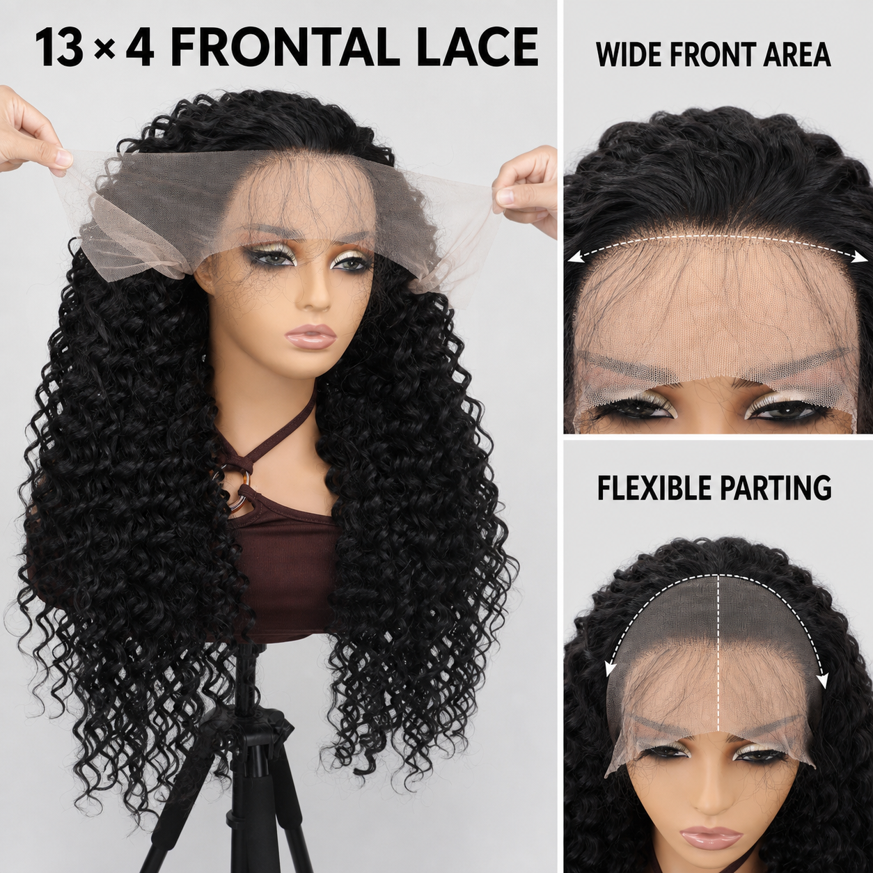 zivahair Heat-Friendly Synthetic 24 Inch Deep Curly 13x4 Frontal Lace Wig Glueless Natural Hairline Ready to Wear - Natural Black