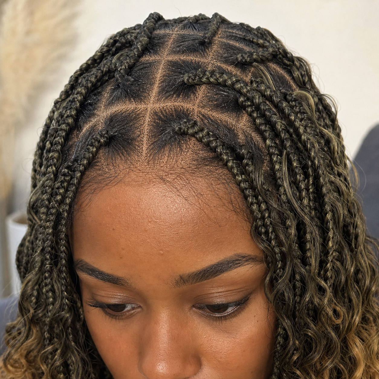 zivahair Heat-Friendly Synthetic 24 Inch Full Lace Boho Box Braids Wig Glueless Natural Hairline Ready to Wear - Ombre Brown