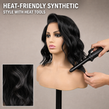zivahair Heat-Friendly Synthetic 14 Inch Natural Wave Bob 13x4 Frontal Lace Wig Glueless Sculpted Front Lift Ready to Wear - Natural Black