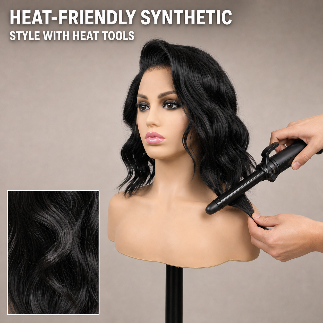 zivahair Heat-Friendly Synthetic 14 Inch Natural Wave Bob 13x4 Frontal Lace Wig Glueless Sculpted Front Lift Ready to Wear - Natural Black