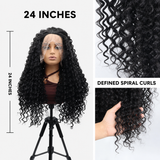 zivahair Heat-Friendly Synthetic 24 Inch Deep Curly 13x4 Frontal Lace Wig Glueless Natural Hairline Ready to Wear - Natural Black