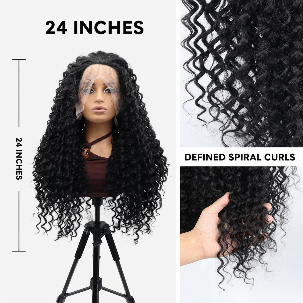 zivahair Heat-Friendly Synthetic 24 Inch Deep Curly 13x4 Frontal Lace Wig Glueless Natural Hairline Ready to Wear - Natural Black