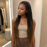 zivahair Heat-Friendly Synthetic 24 Inch Ombre Brown Box Braids 13x4 Frontal Lace Wig Glueless Natural Hairline Ready to Wear - Black Brown