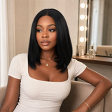 zivahair Heat-Friendly Synthetic 14 Inch Straight Bob 13x4 Frontal Lace Wig Glueless Middle Part Ready to Wear - Natural Black