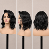 zivahair Heat-Friendly Synthetic 14 Inch Natural Wave Bob 13x4 Frontal Lace Wig Glueless Sculpted Front Lift Ready to Wear - Natural Black