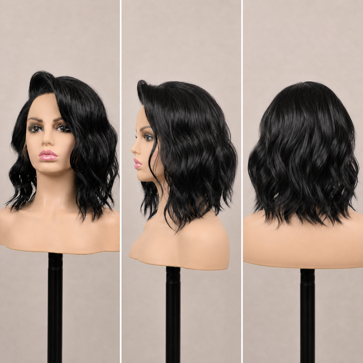 zivahair Heat-Friendly Synthetic 14 Inch Natural Wave Bob 13x4 Frontal Lace Wig Glueless Sculpted Front Lift Ready to Wear - Natural Black