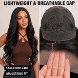 zivahair Heat-Friendly Synthetic 24 Inch Body Wave 13x4 Frontal Lace Wig Glueless Middle Part Ready to Wear - Natural Black