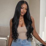 zivahair Heat-Friendly Synthetic 24 Inch Body Wave 13x4 Frontal Lace Wig Glueless Middle Part Ready to Wear - Natural Black