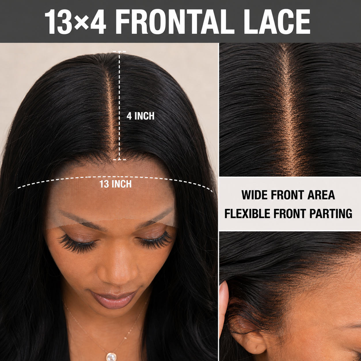 zivahair Heat-Friendly Synthetic 24 Inch Body Wave 13x4 Frontal Lace Wig Glueless Middle Part Ready to Wear - Natural Black