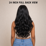 zivahair Heat-Friendly Synthetic 24 Inch Body Wave 13x4 Frontal Lace Wig Glueless Middle Part Ready to Wear - Natural Black