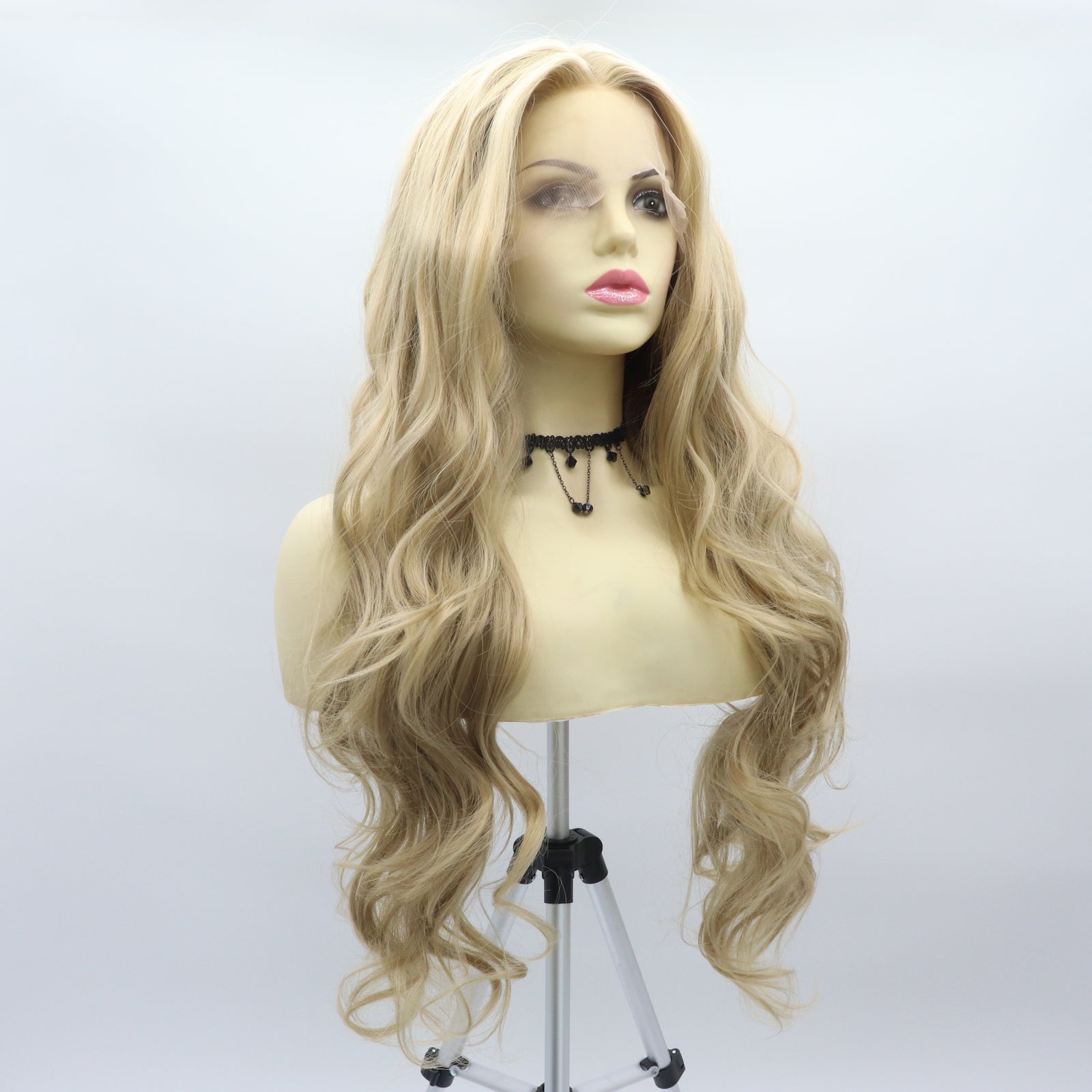zivahair Heat-Friendly Synthetic 24 Inch Blonde Body Wave 13x4 Frontal Lace Wig Glueless Middle Part Ready to Wear - Honey Blonde