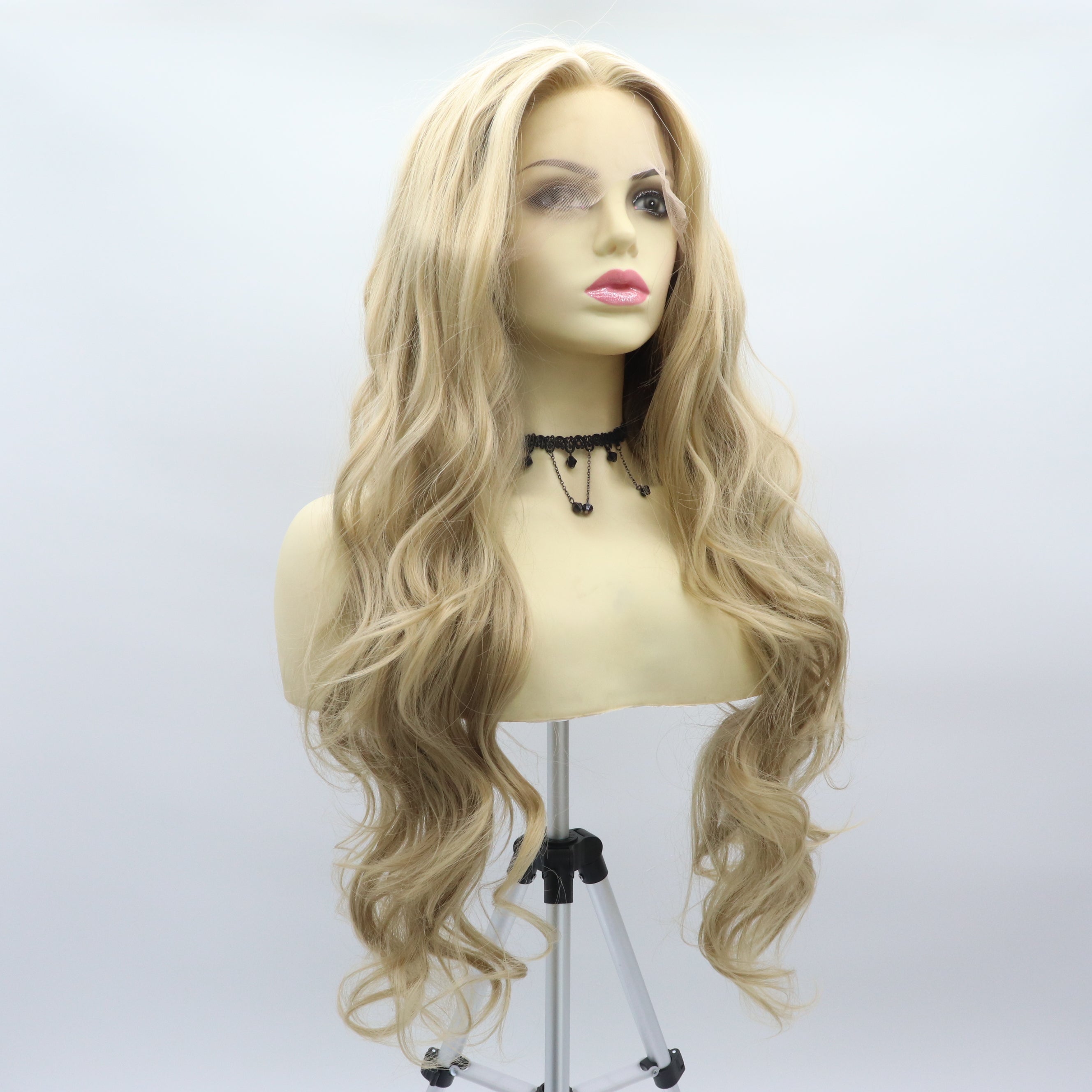 zivahair Heat-Friendly Synthetic 24 Inch Blonde Body Wave 13x4 Frontal Lace Wig Glueless Middle Part Ready to Wear - Honey Blonde