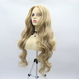 zivahair Heat-Friendly Synthetic 24 Inch Blonde Body Wave 13x4 Frontal Lace Wig Glueless Middle Part Ready to Wear - Honey Blonde