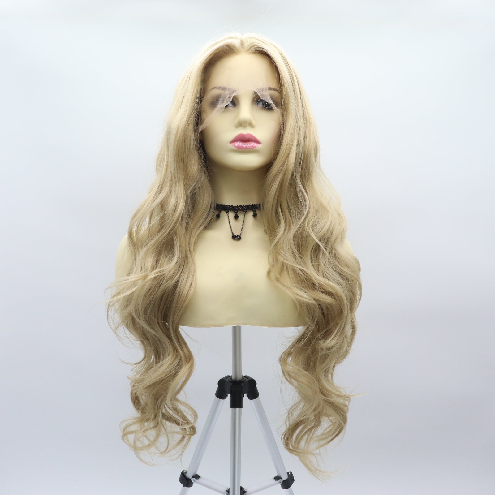 zivahair Heat-Friendly Synthetic 24 Inch Blonde Body Wave 13x4 Frontal Lace Wig Glueless Middle Part Ready to Wear - Honey Blonde